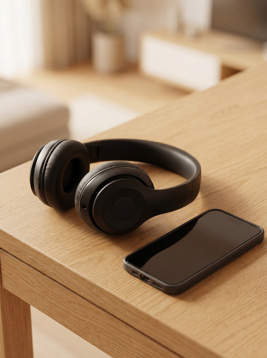 Auriculares Stereo Earphones HD Negro Over-Ear con Vincha