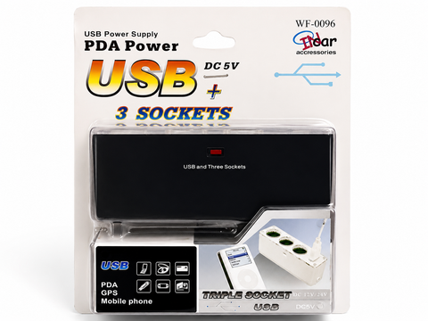Adaptador Divisor de Corriente para Auto 12V/24V con Puertos USB
