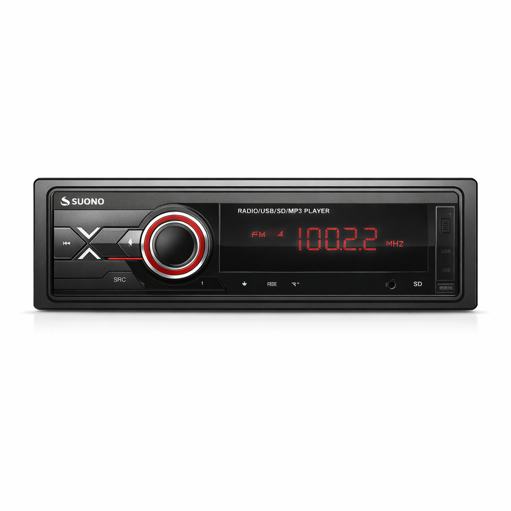 Autoestéreo SUONO 1-DIN Bluetooth USB — Pantalla Digital y Control Remoto