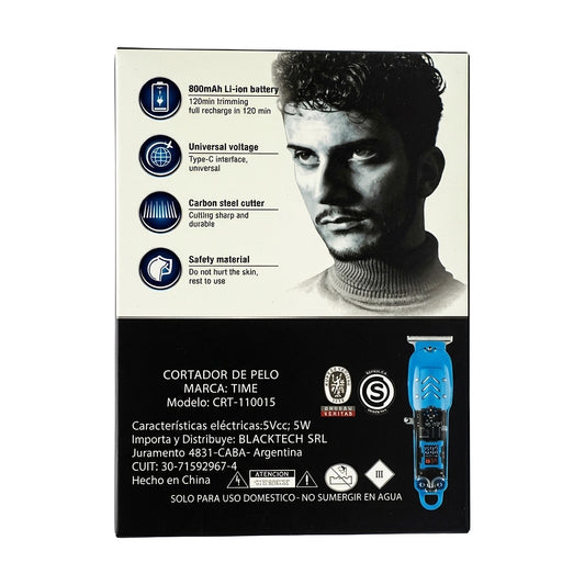 Cortadora de Pelo Recargable con Display — Time CRT-110015 — dorso de la caja