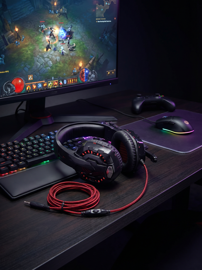 Headset Gaming con Micrófono Negro y Rojo para PC PS4 Xbox