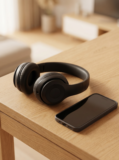 Auriculares Stereo Earphones HD Negro Over-Ear con Vincha