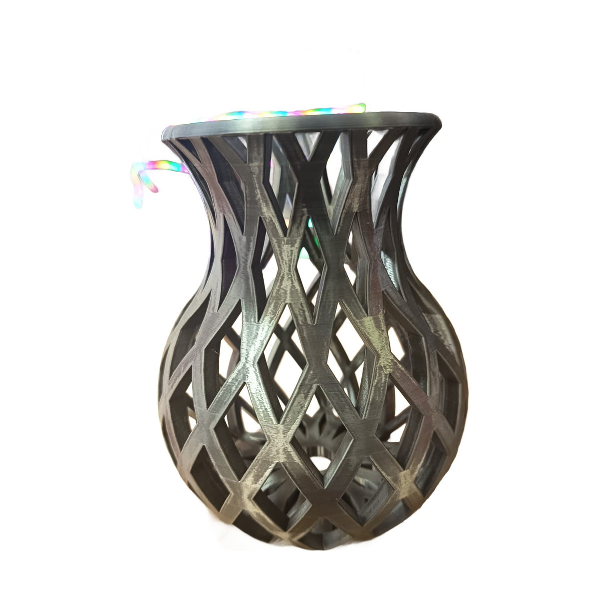 Vasija Decorativa Lattice Gris — Impresa en 3D en PLA, Diseño Geométrico