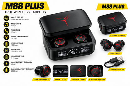 Auriculares M88 Plus True Wireless Earbuds con Estuche de Carga — foto 2
