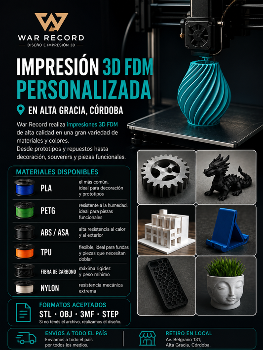 Impresión 3D FDM personalizada PLA PETG ABS TPU fibra de carbono en Alta Gracia Córdoba — War Record