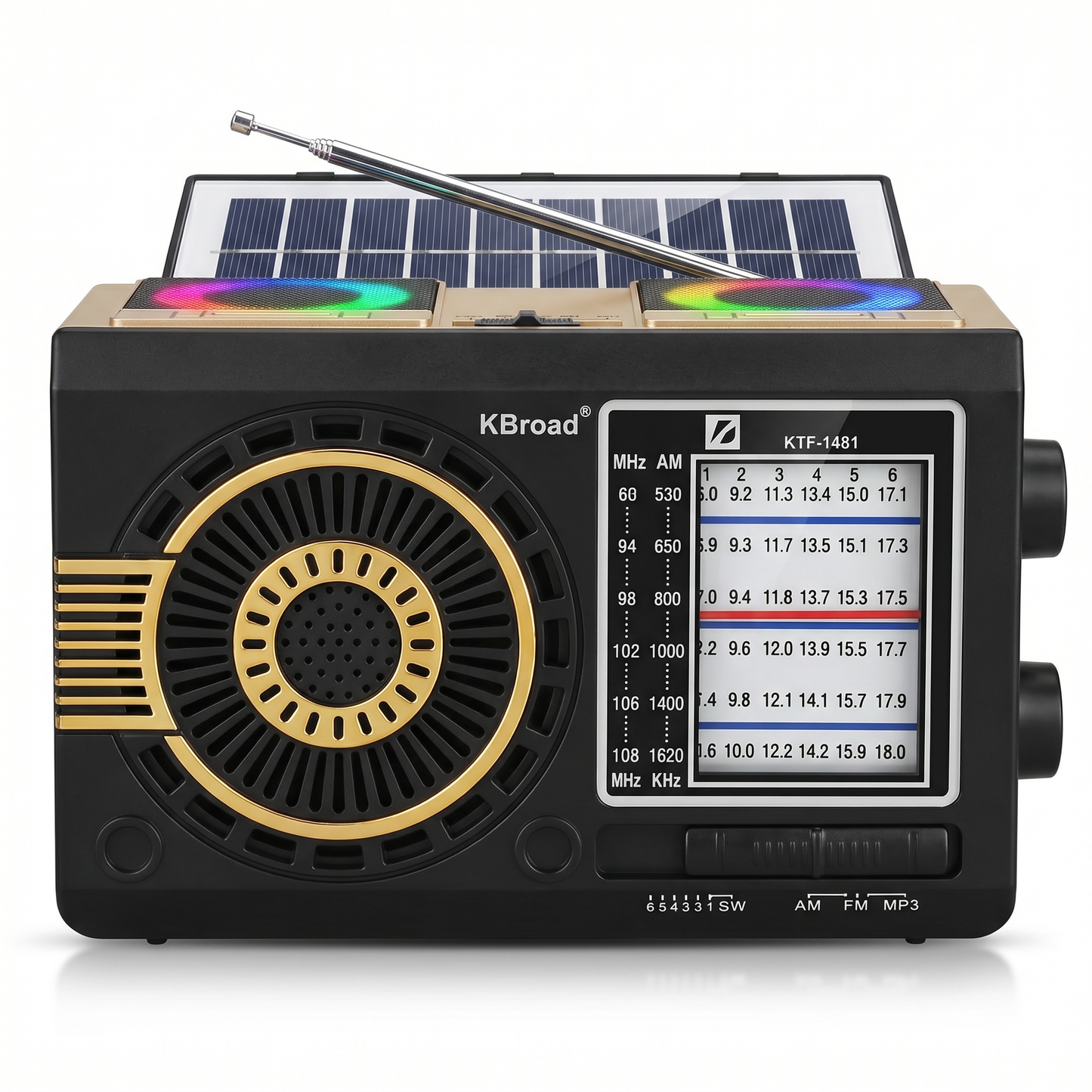 Radio Solar KTF-1481 AM/FM — Carga Solar y USB, Ideal para Emergencias