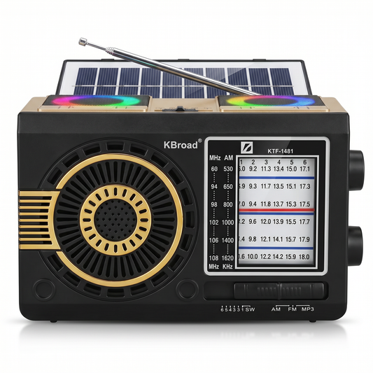 Radio Solar KTF-1481 AM/FM — Carga Solar y USB, Ideal para Emergencias