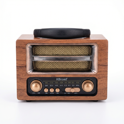 Radio Vintage KBroad Estilo Madera — AM/FM Bluetooth Retro Decorativo