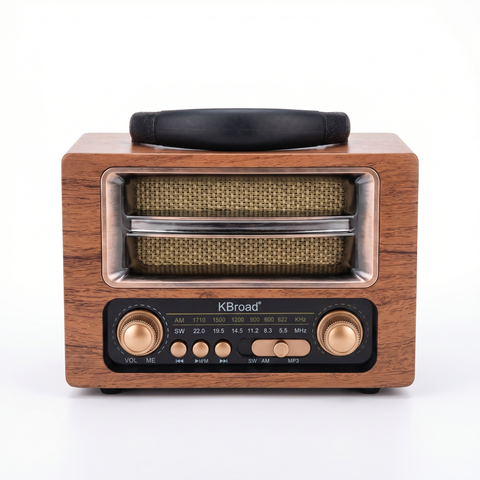 Radio Vintage KBroad Estilo Madera — AM/FM Bluetooth Retro Decorativo