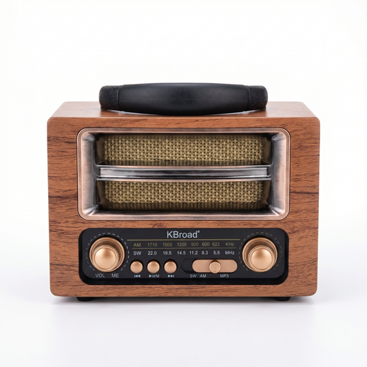 Radio Vintage KBroad Estilo Madera — AM/FM Bluetooth Retro Decorativo