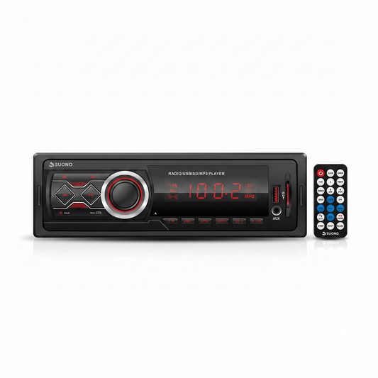 Autoestéreo SUONO 1-DIN Bluetooth USB — Pantalla Digital y Control Remoto