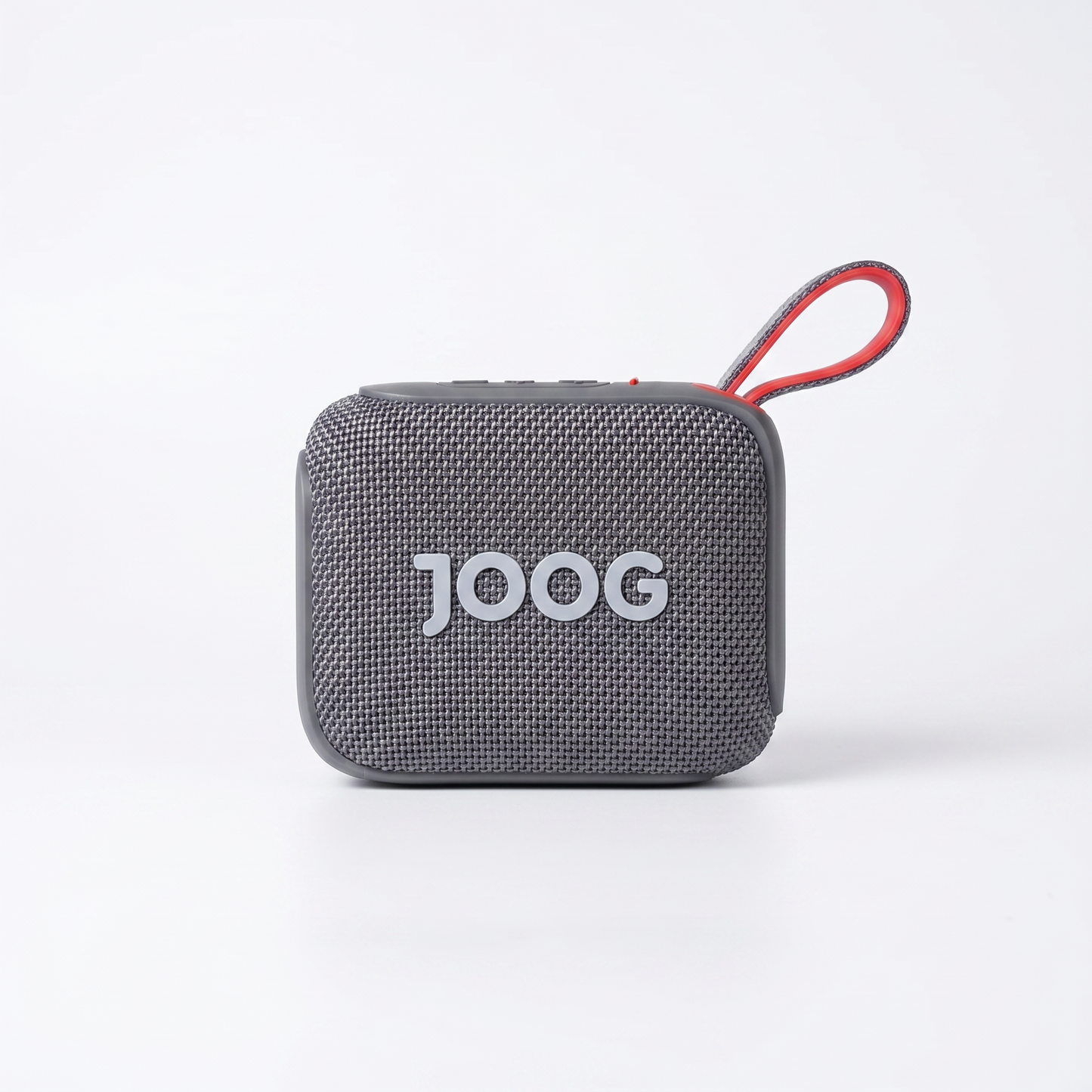 Parlante Bluetooth JOOG Gris Texturado — Portátil Resistente, Detalle Rojo
