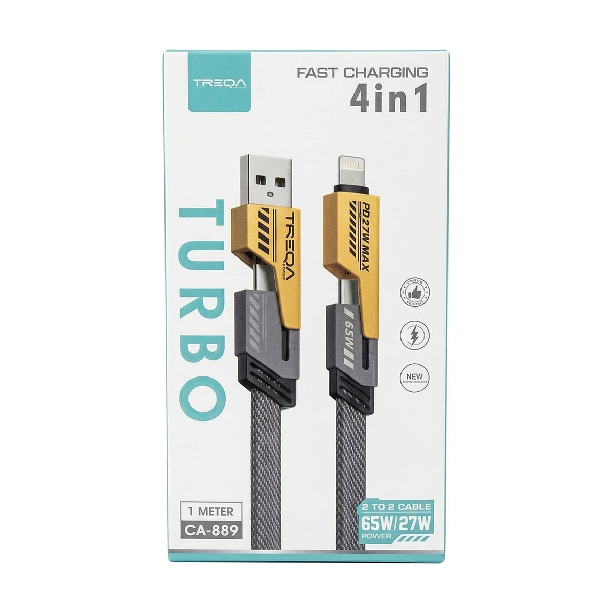 Cable 4 en 1 USB-C y Lightning 65W Treqa Turbo — 1 Metro
