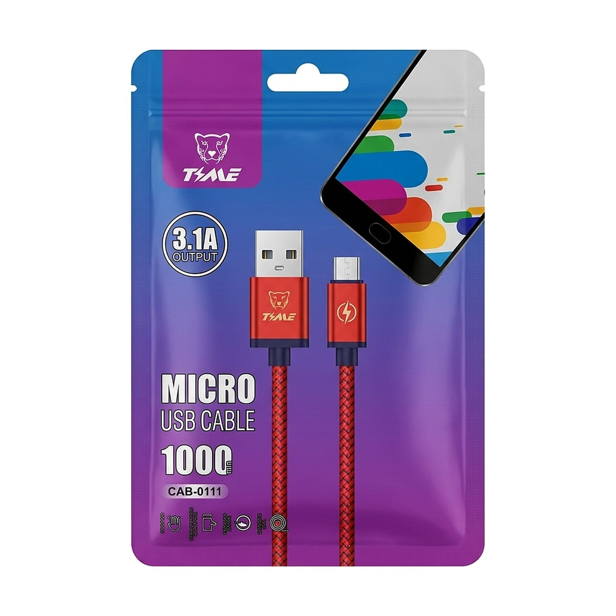 Cable Micro USB 3.1A Mallado de 1 Metro — Tame CAB-0111