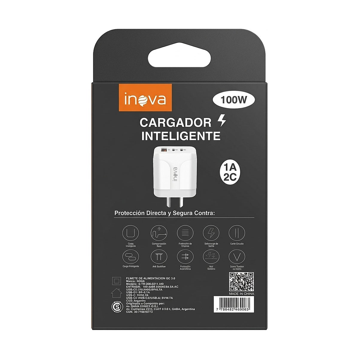 Cargador Inova 100W CAR-4000 — dorso de la caja