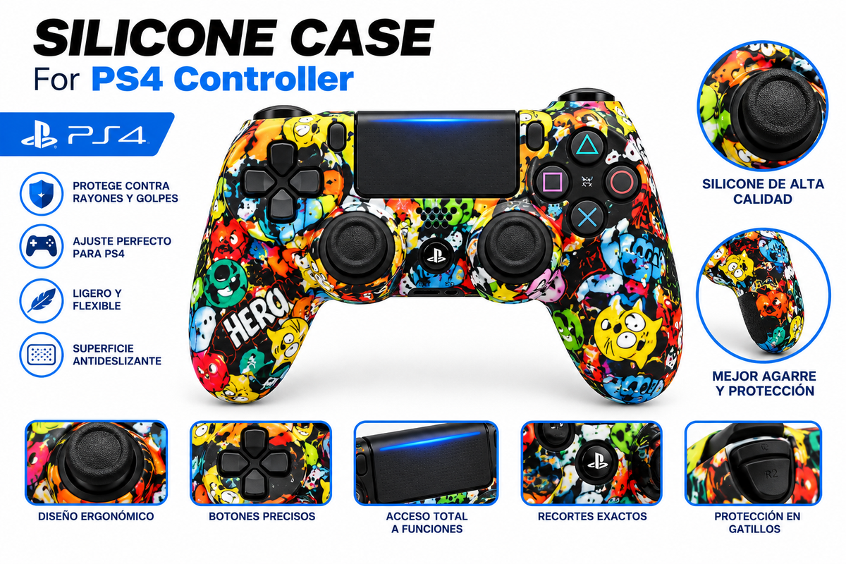 Funda de Silicona para Joystick PS4 — Diseño Sticker Bomb