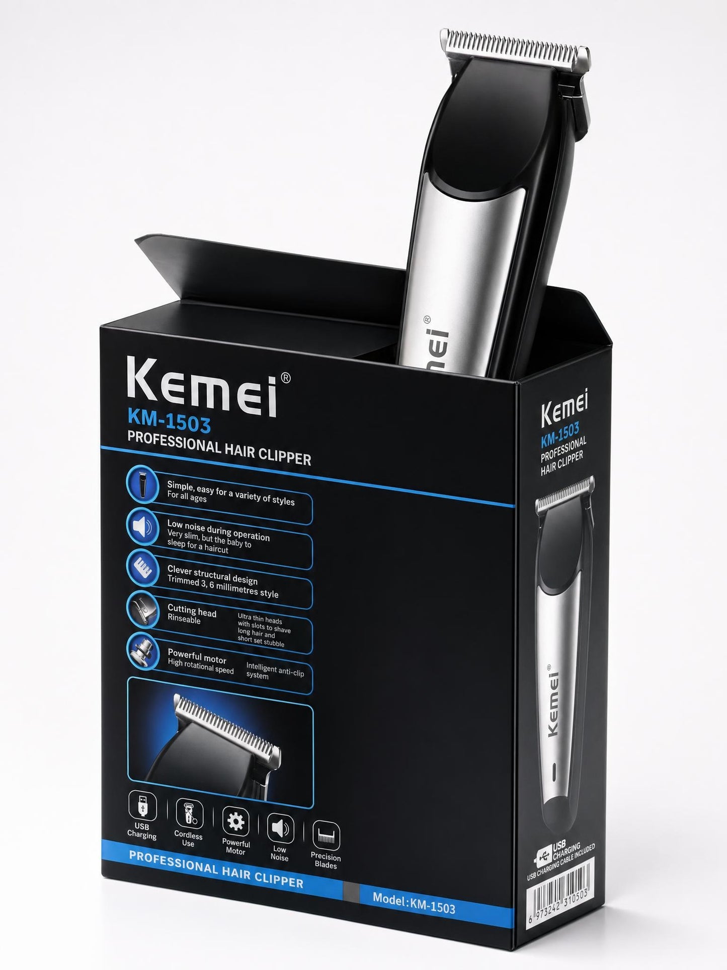 Kemei KM-1503 Cortadora de Cabello Profesional USB