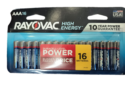Pilas Rayovac AAA High Energy x16 - Potencia y Durabilidad