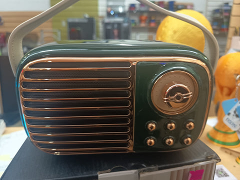 Parlante Retro Verde Oscuro Art Deco — Bluetooth Vintage con Estilo