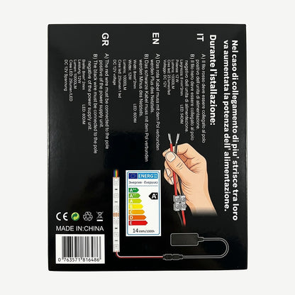 Tira LED RGB 5050 de 5 Metros con Control Remoto — Videomax — dorso de la caja
